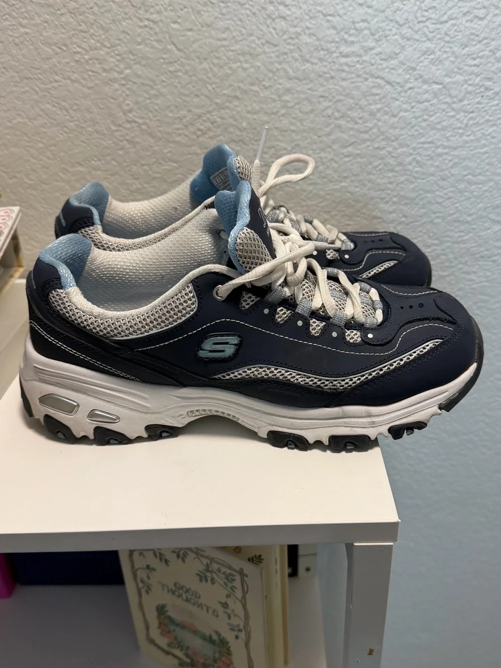 Skechers D'Lites Navy and White Sneakers - Picture 2 of 9